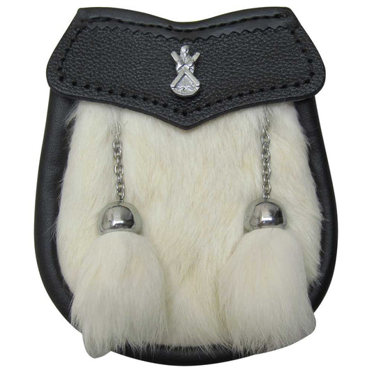 AAR Brand New Baby White Fur Sporran with St Andrew Badge