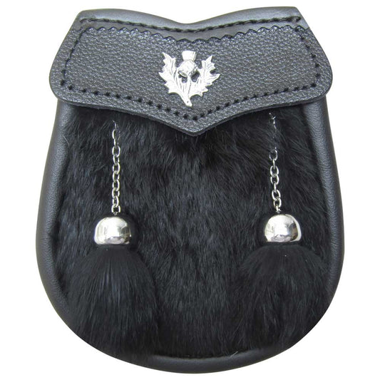 AAR Brand New Baby Black Fur Sporran with Thistle Badge