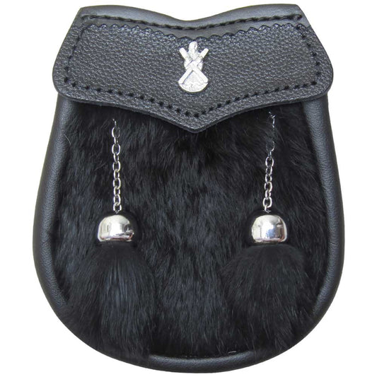AAR Brand New Baby Black Fur Sporran with St Andrew Badge