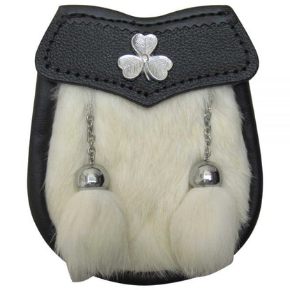AAR Brand New Baby White Fur Sporran with Shamrock Badge