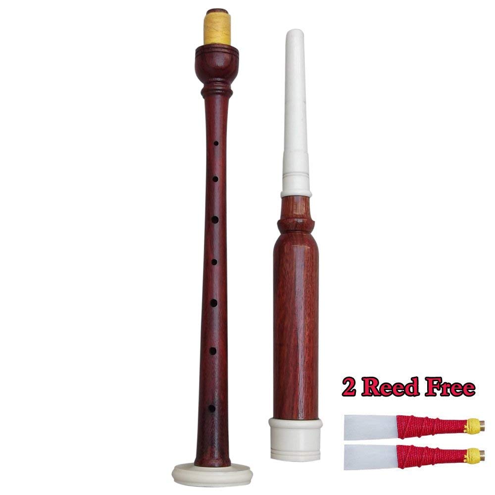 Rosewood Practice Chanter Rose Color Imitation Ivory Mounts with 2 Reeds