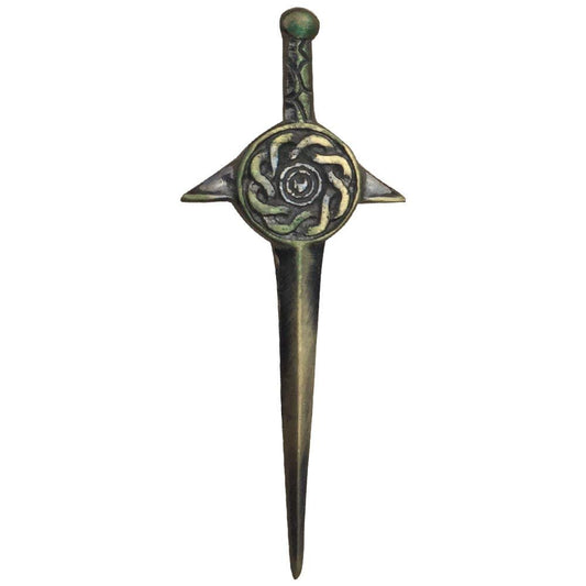 Celtic Swirl Sword Kilt Pin – Shield Design, Antique Finish, 4-Inch with Swivel Locking Pin | Highland Kilt Accessory