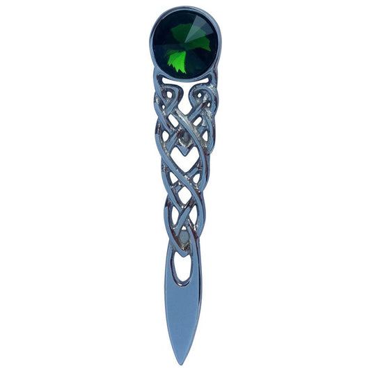 AAR Scottish Celtic Knot Stone kilt Pin Chrome Finish (Green)