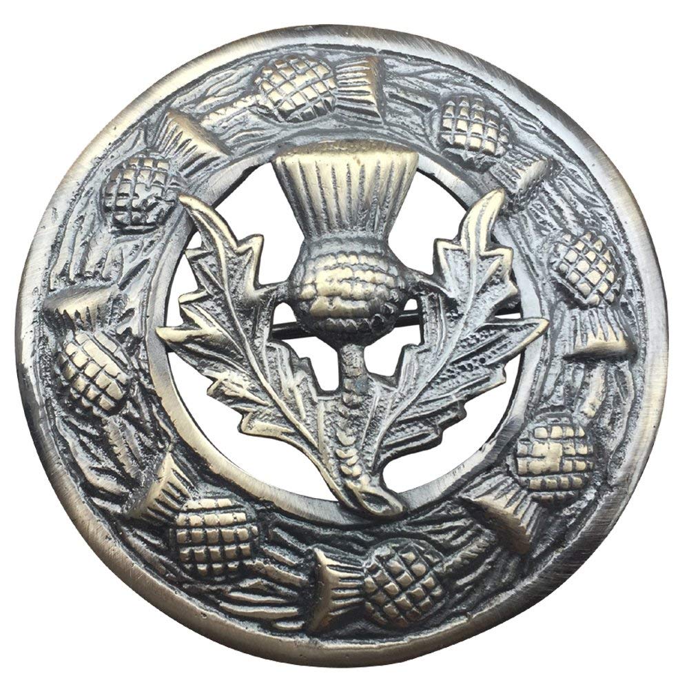 AAR Men,s Scottish Thistle Kilt Brooch Fly Plaid Antique Finish 3" (7cm) diameter T