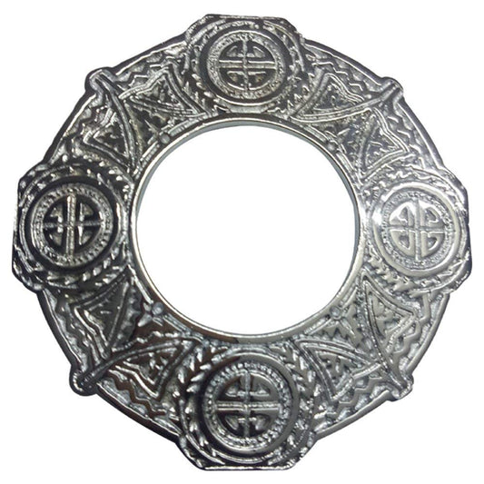 AAR Celtic Knot Chrome Finish Fly Plaid Piper Brooch for 3" Diameter Kilt