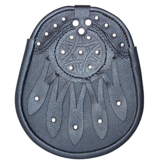 AAR Scottish Celtic Design Black Leather Sporran With Free Sporran Chain
