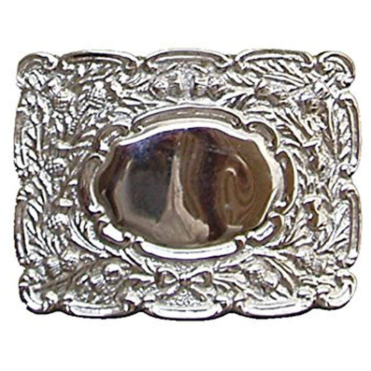 Scottich New Kilt Belt Buckle, Oval Thistle Design, Chrome Finish