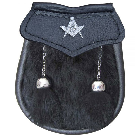 AAR Brand New Baby Black Fur Sporran with Masonic Badge