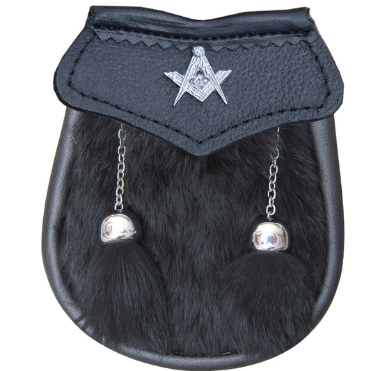 AAR Brand New Baby Black Fur Sporran with Masonic Badge