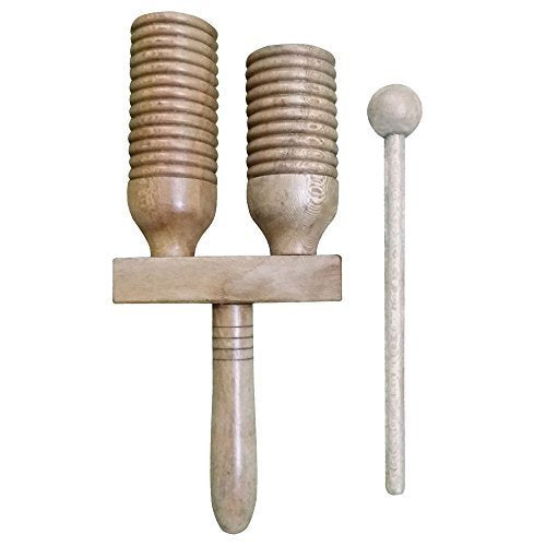 African Wooden Agogo Double Bell with Solid Handel & Beater