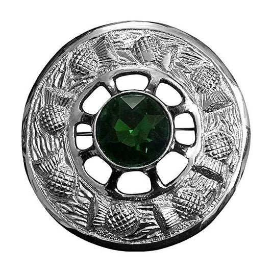 AAR Scottish Highland Kilt Fly Plaid Brooch Thistle Design Chrome Finish 3 inch