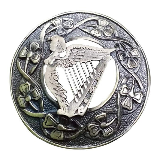 AAR Men,s Scottish Irish Harp Kilt Brooch Fly Plaid Antique Finish 3" (7cm) diameter S