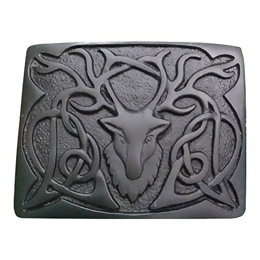 Scottish Kilt Belt Buckle Stag Head Design Black Finish