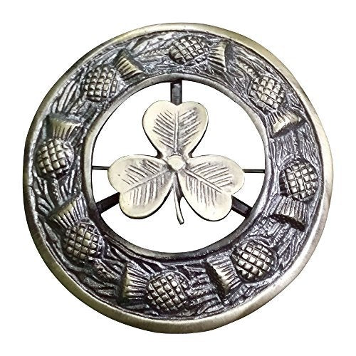 AAR Shamrock Kilt Brooch Fly Plaid Scottish Antique 3" (7cm) T