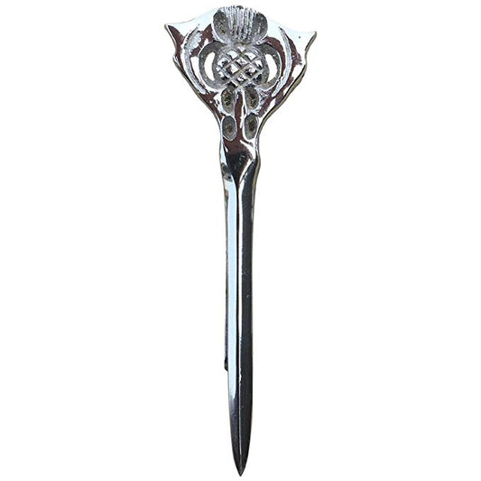 AAR Brand New Highland Scottish Thistle Kilt Pin Thistle Hilt Antique/Chrome Finish 4"
