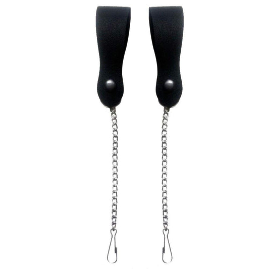 Brand New Pair of Sporran Suspenders Black Leather with Heavy Chain & Heavy Hook