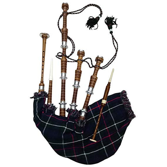 AAR Full size Rosewood Bagpipe Mackenzie Silver Plain Mounts Brown Color Scottish Highland Bagpipes with accessories