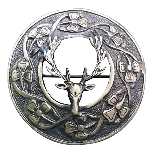 AAR Men,s Scottish Stag Head Kilt Brooch Fly Plaid Antique Finish 3" (7cm) diameter S
