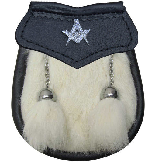 AAR Brand New Baby White Fur Sporran with Masonic Badge