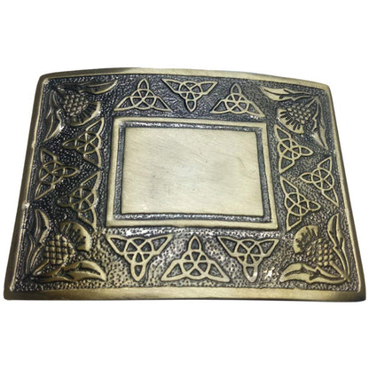 AAR Scottish Kilt Belt Buckle 4 Flowers Thistle Celtic Knots Antique Finish