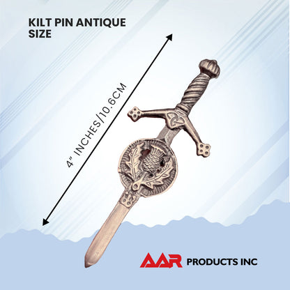 Celtic Kilt Pin with Thistle Badge Design Antique and Chrome Finish
