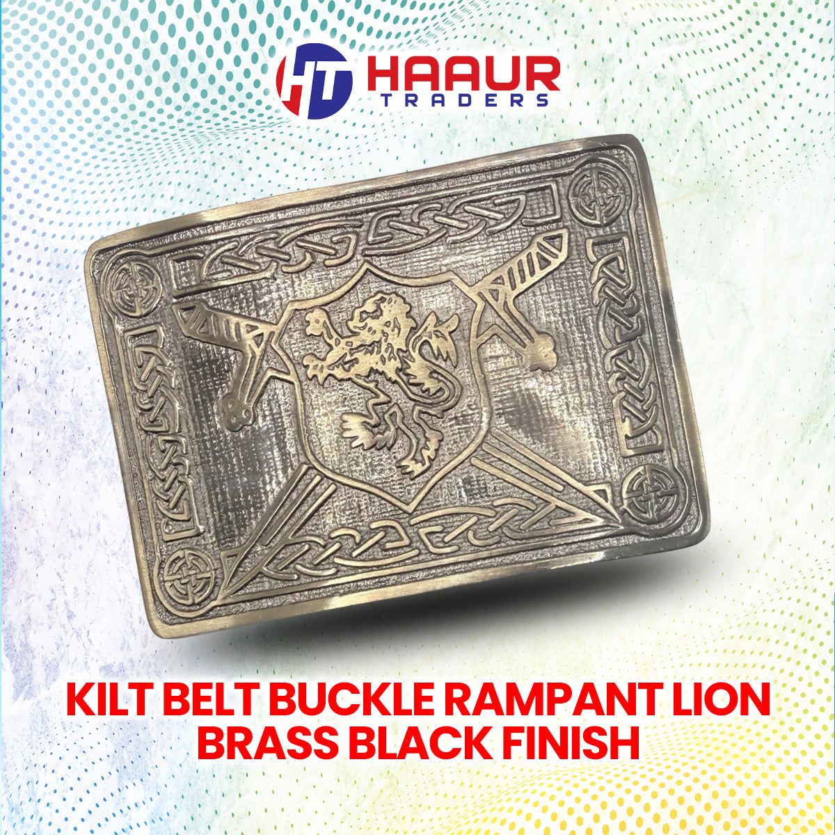 AAR Men Scottish Kilt Belt Buckle Rampant Lion Black Finish Kilt Pin Socks