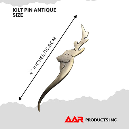 Kilt Pin Scottish Stag Head Highland Kilt Pins Antique Finish 4.5"