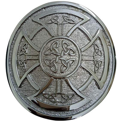 Round Celtic Knot Kilt Belt Buckle/Highland Belt Buckle Celtic Antique/Chrome (Silver)
