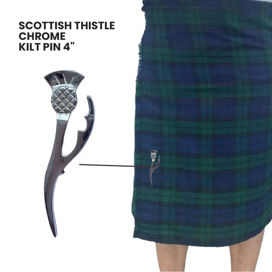 AAR Scottish Thistle Heritage Kilt Pin 4" Chrome Finish