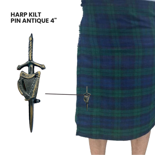 AAR Irish Celtic Harp Sword kilt Pin 4" Antique Scottish
