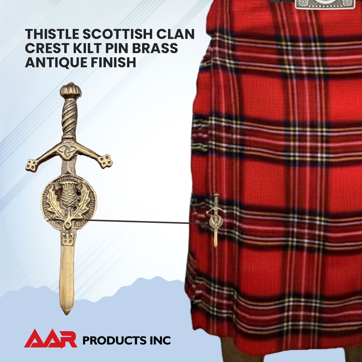 Brand New Celtic Kilt Pin with Thistle Badge Design Antique Finish