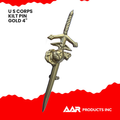 AAR Scottish US Marine Corps Kilt Pin 4" Gold Finish