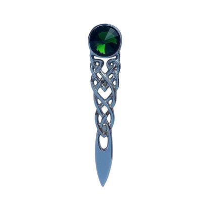Scottish Kilt Pin Highland Celtic Knot Stone kilt Pins Chrome Green Stone
