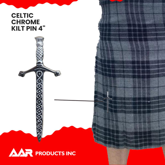 AAR Celtic Kilt Chrome Pins Scottish Thistle Crest Hilt 4"