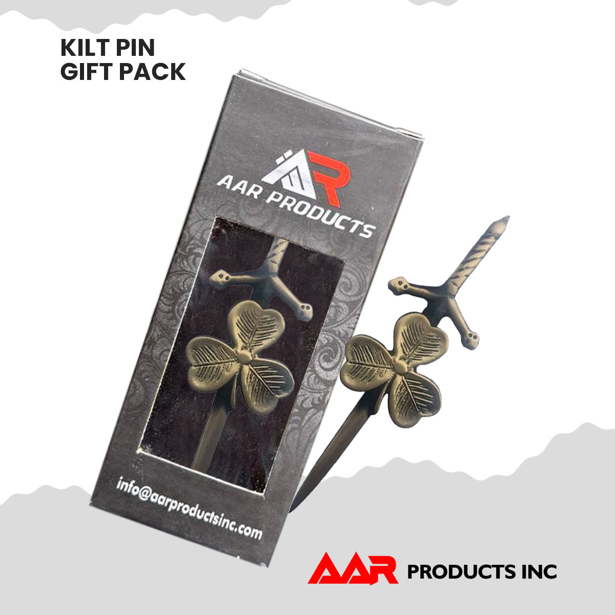 Shamrock Kilt AAR Pin Celtic Highland Design, 4-Inch with Locking Antique Chrome Pin Scottish Kilt Accessory