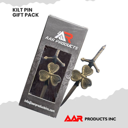 Shamrock Kilt AAR Pin Celtic Highland Design, 4-Inch with Locking Antique Chrome Pin Scottish Kilt Accessory