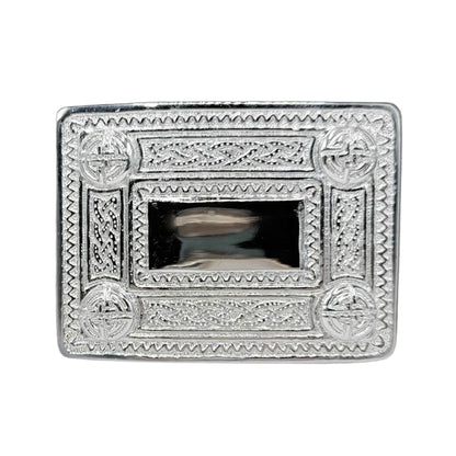 Scottish Buckle Kilts 4 Dome Mirror Kilt Belt Buckle Antique, Jet Black & Chrome Finish