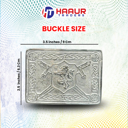 AAR Men Scottish Kilt Belt Buckle Rampant Lion Chrome Finish Kilt Pin Socks