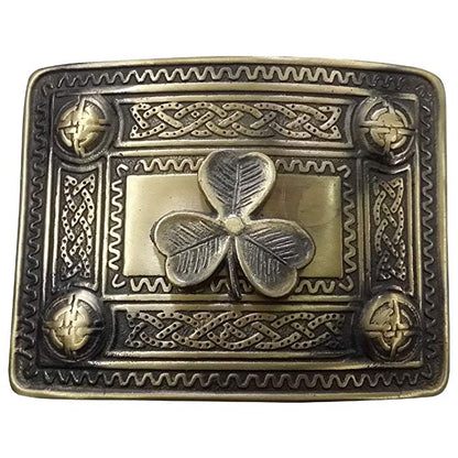 AAR Scottish Kilt Belt Buckle Celtic Studs with Irish Shamrock badge Antique Plated