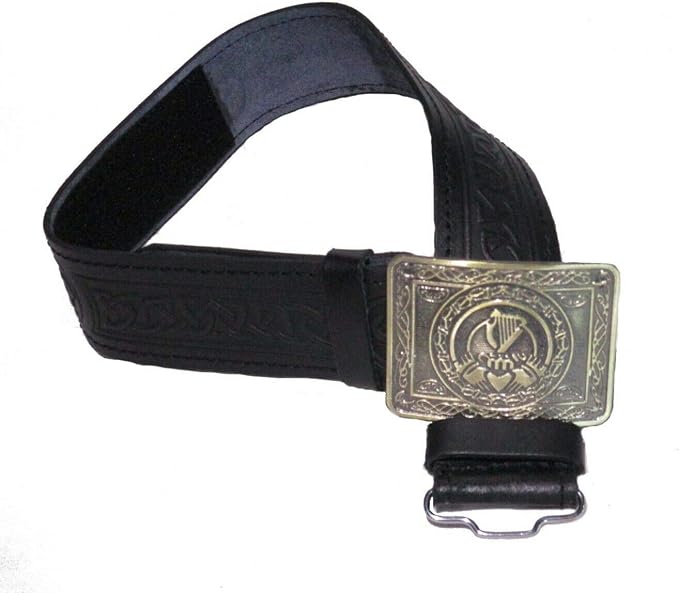 Leather Celtic Kilt Belt with Antique Finish Buckle Scottish Highland Black & Brown