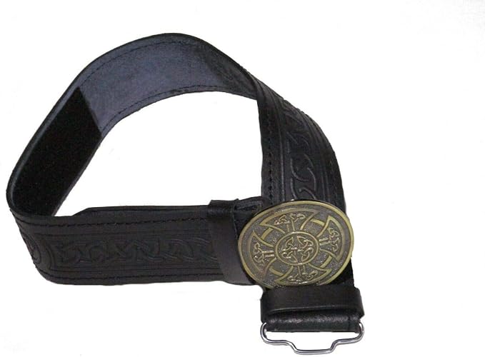 Leather Celtic Kilt Belt with Antique Finish Buckle Scottish Highland Black & Brown