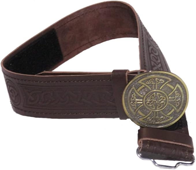 Leather Celtic Kilt Belt with Antique Finish Buckle Scottish Highland Black & Brown