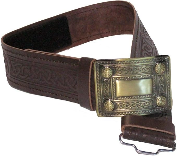 Leather Celtic Kilt Belt with Antique Finish Buckle Scottish Highland Black & Brown (Copy) (Copy)