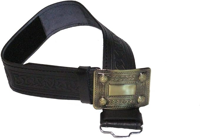 Leather Celtic Kilt Belt with Antique Finish Buckle Scottish Highland Black & Brown (Copy) (Copy)