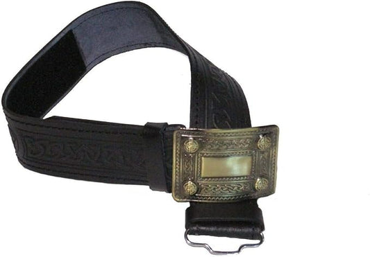Leather Celtic Kilt Belt with Antique Finish Buckle Scottish Highland Black & Brown