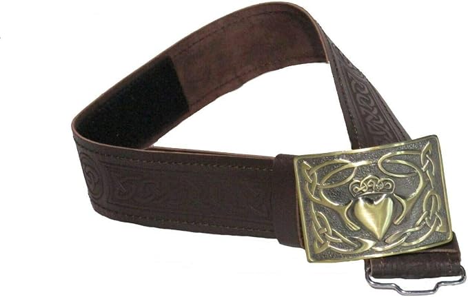 Leather Celtic Kilt Belt with Antique Finish Buckle Scottish Highland Black & Brown (Copy) (Copy) (Copy)