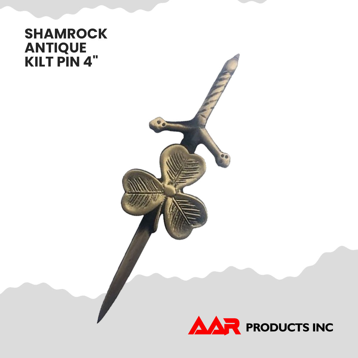 Shamrock Kilt AAR Pin Celtic Highland Design, 4-Inch with Locking Antique Chrome Pin Scottish Kilt Accessory