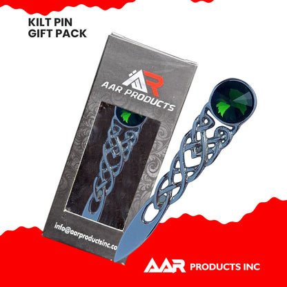 Scottish Kilt Pin Highland Celtic Knot Stone kilt Pins Chrome Green Stone