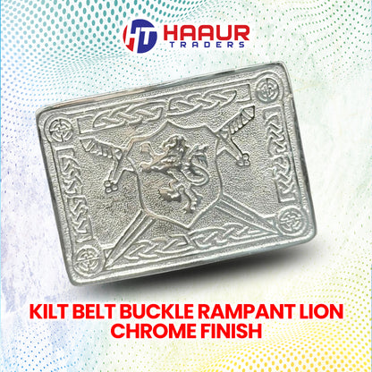 AAR Men Scottish Kilt Belt Buckle Rampant Lion Chrome Finish Kilt Pin Socks