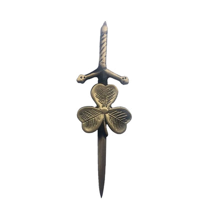 Shamrock Kilt AAR Pin Celtic Highland Design, 4-Inch with Locking Antique Chrome Pin Scottish Kilt Accessory